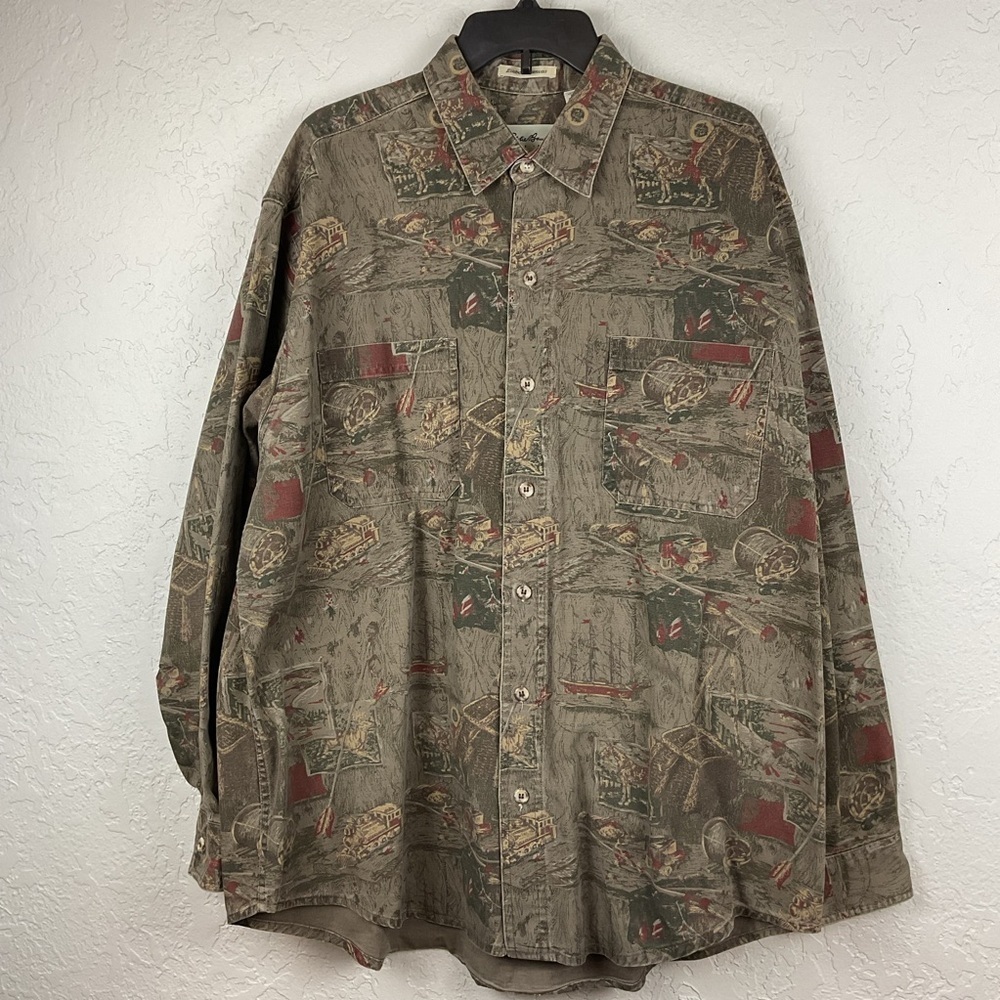 Men’s Vintage Eddie Bauer Heavy 100% Cotton Button Down Lg Sleeve Shirt Sz XL